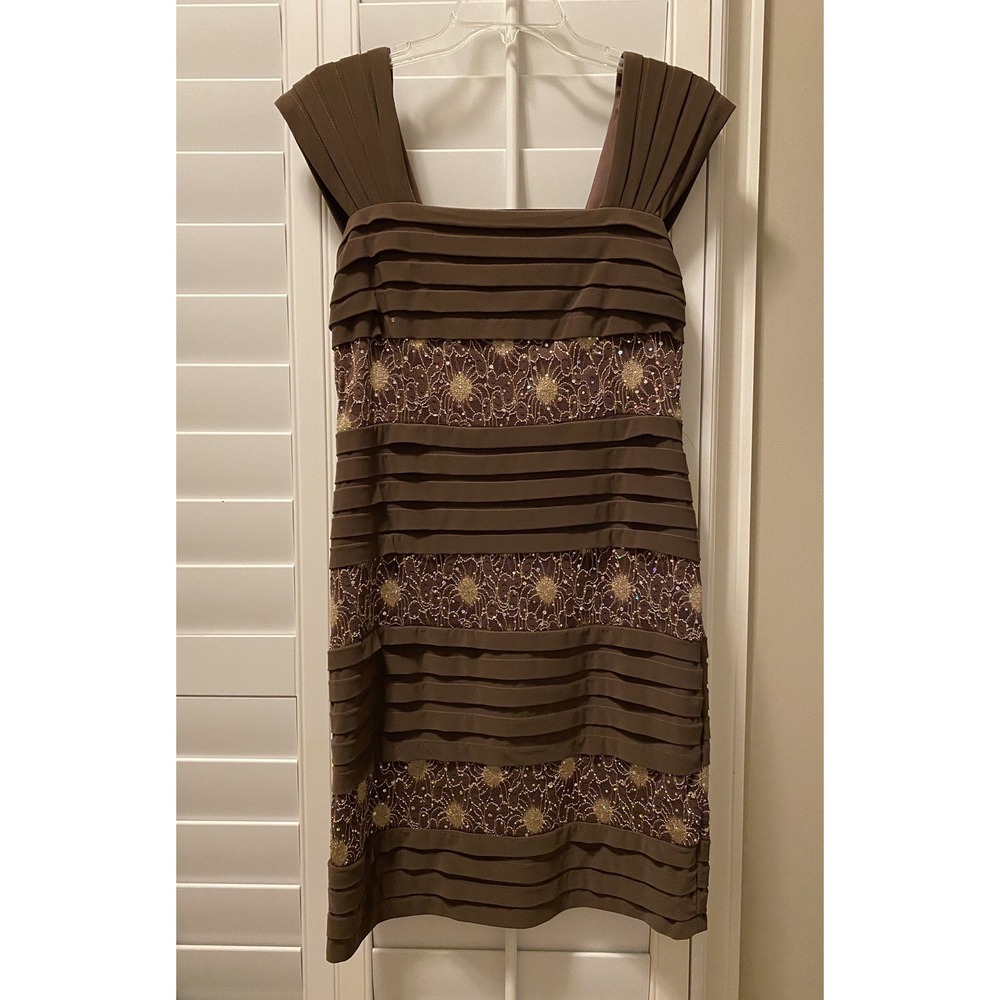Women's R&M Richards Dress Sleeveless Brown Sequins Gems Size 8